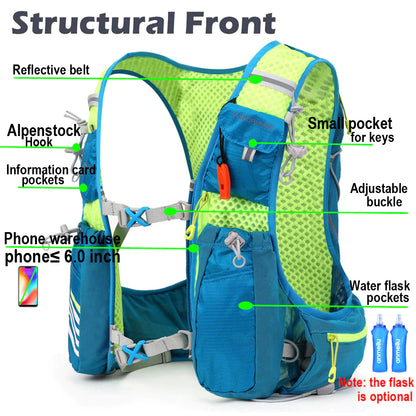 8L Running Hydration Vest Backpack Men Women Outdoor Sport Bags Trail Marathon Jogging Hiking Backpack Option Water Bag Flask