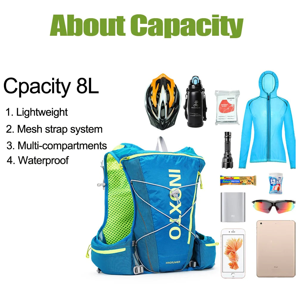 8L Running Hydration Vest Backpack Men Women Outdoor Sport Bags Trail Marathon Jogging Hiking Backpack Option Water Bag Flask